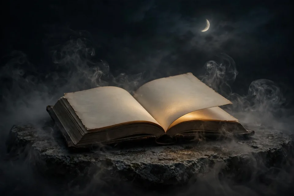 Chatbot FAQ Template Pack cover art — an open book with glowing pages on stone at night