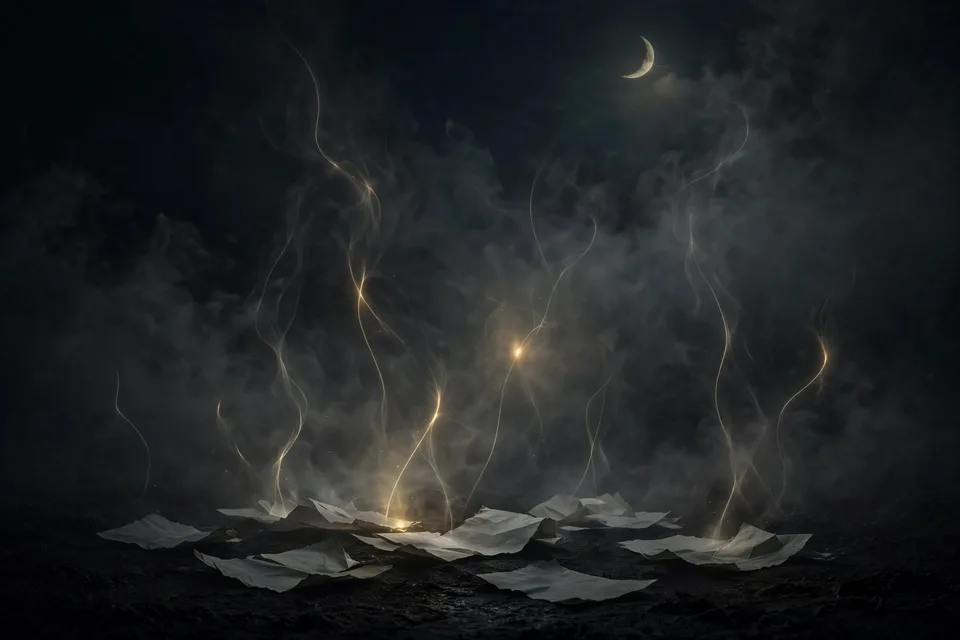 Shop Owner Prompt Pack cover art — glowing prompt slips rising through night fog